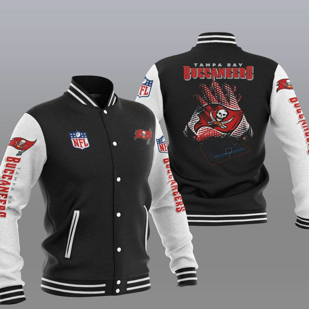 Tampa Bay Buccaneers Black White Varsity Baseball Jacket for Men & Women | NFL Team Fan Gift
