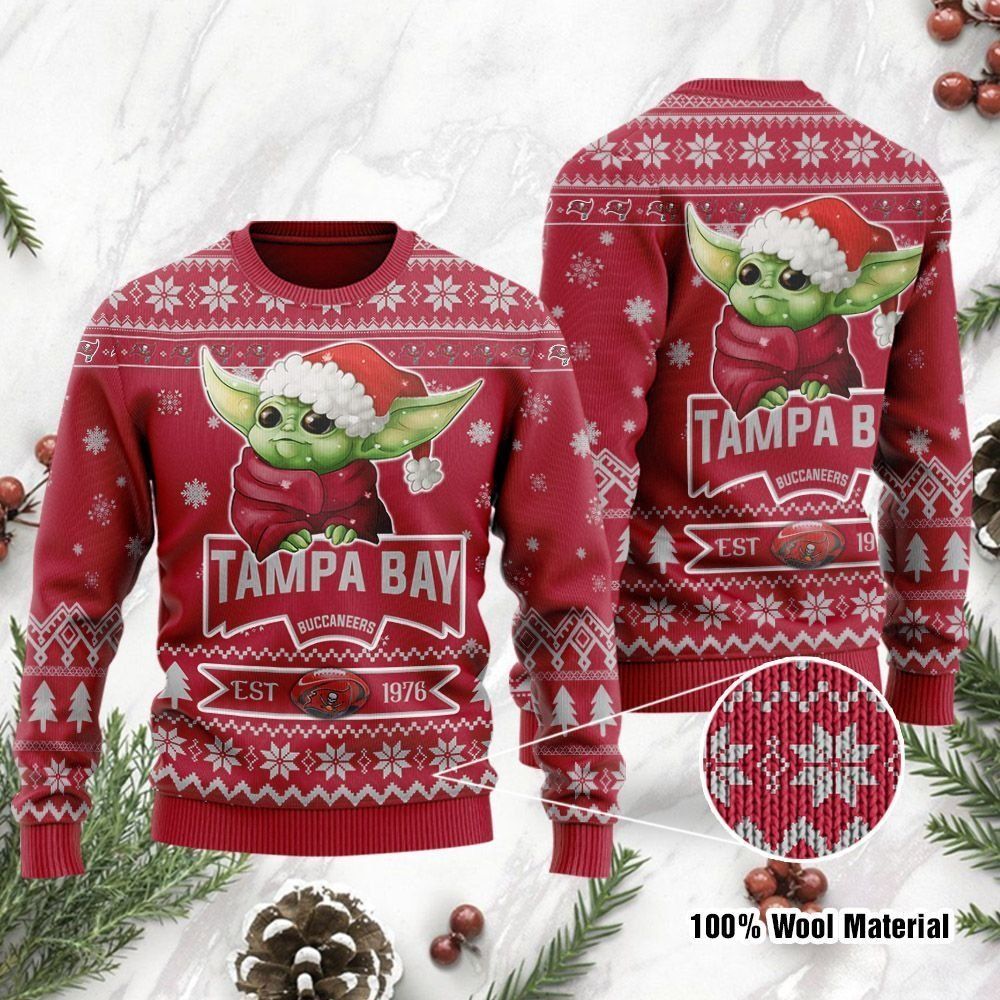 Tampa Bay Buccaneers Cute Baby Yoda Grogu Ugly Christmas Sweater Holiday Party Men Women Full Plus Size
