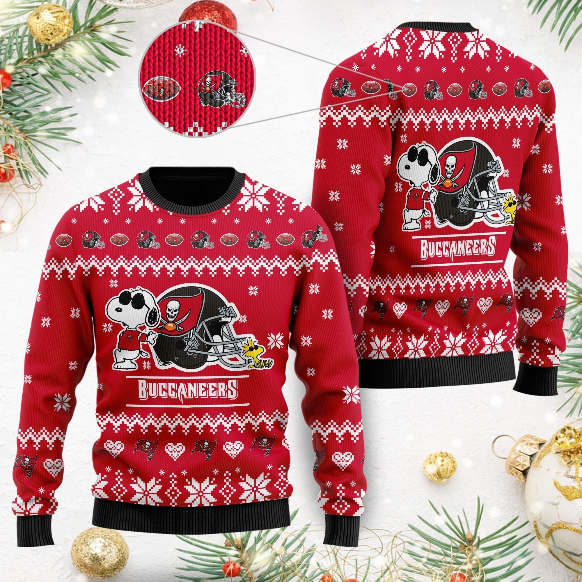 Tampa Bay Buccaneers Cute The Snoopy Show Football Helmet 3D All Over Print Ugly Christmas Sweater For American Football Players And Fans On Christmas Days