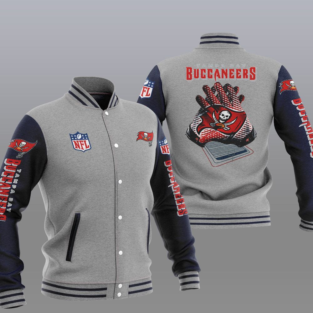 Tampa Bay Buccaneers Grey Blue Varsity Baseball Jacket for Men & Women | NFL Team Fan Gift