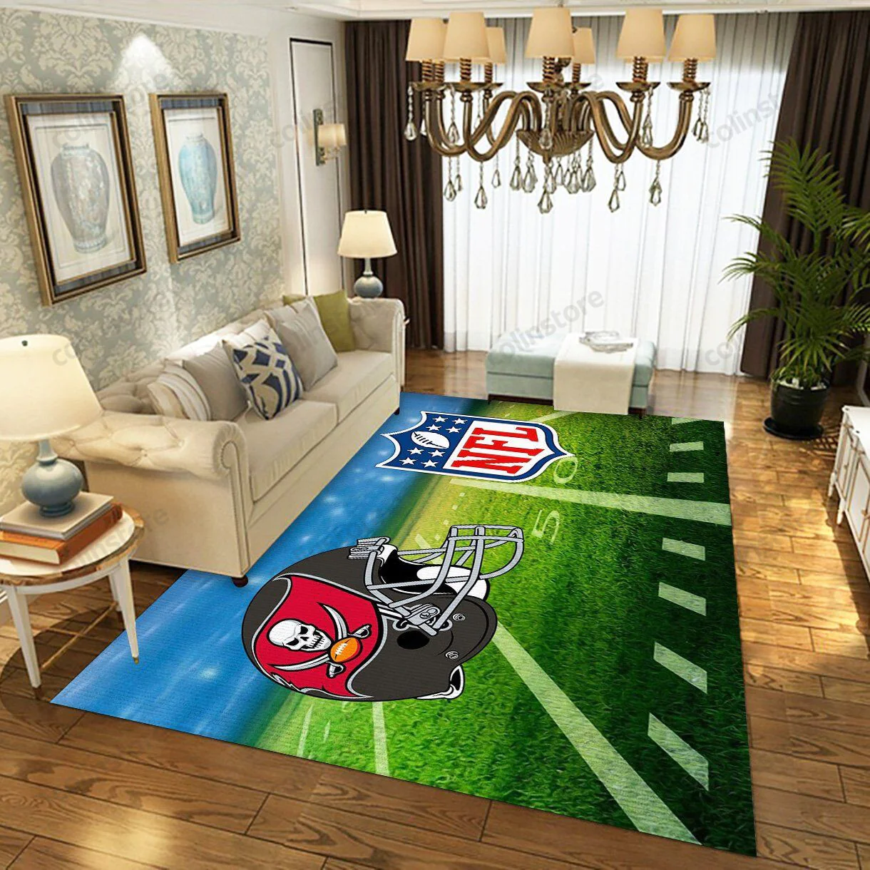 Tampa Bay Buccaneers Rectangle Area Rug – Full Print Carpet For Living Room & Bedroom Home Decor