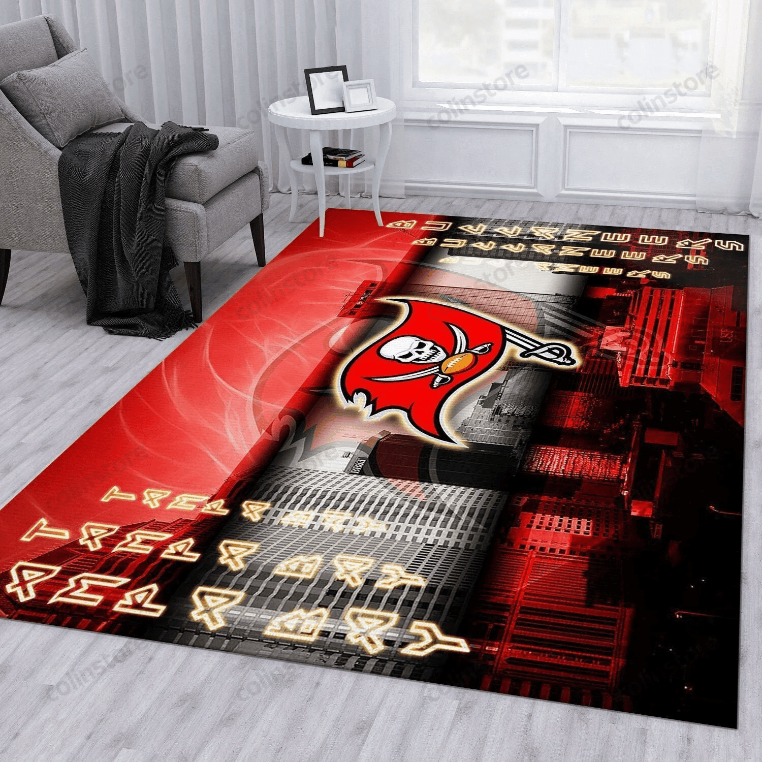 Tampa Bay Buccaneers Rectangle Area Rug – Full Print Carpet For Living Room & Bedroom Home Decor
