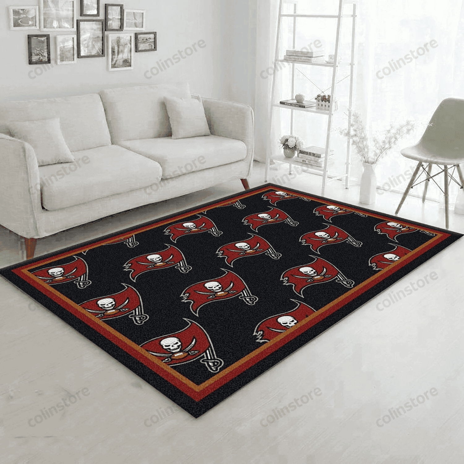 Tampa Bay Buccaneers Repeat Rug Team Rectangle Area Rug – Full Print Carpet For Living Room & Bedroom Home Decor