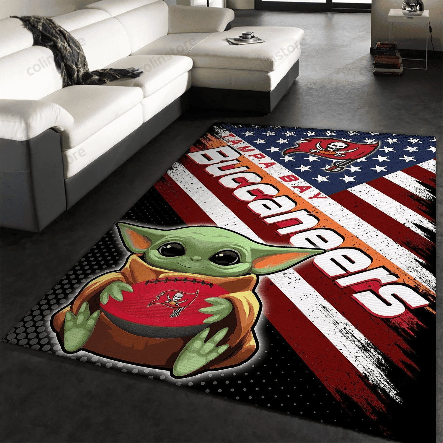 Tampa Bay Buccaneers Team Logo Baby Yoda Us Rectangle Area Rug – Full Print Carpet For Living Room & Bedroom Home Decor