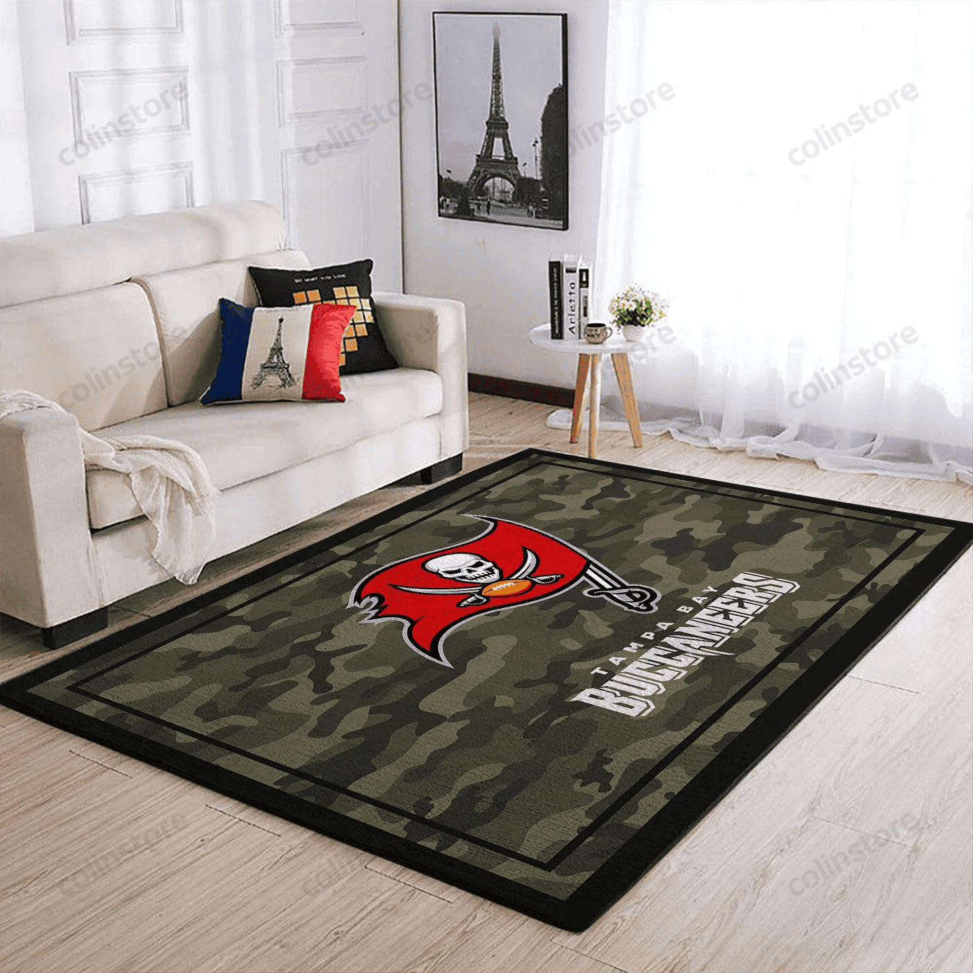 Tampa Bay Buccaneers Team Logo Camo Rectangle Area Rug – Full Print Carpet For Living Room & Bedroom Home Decor
