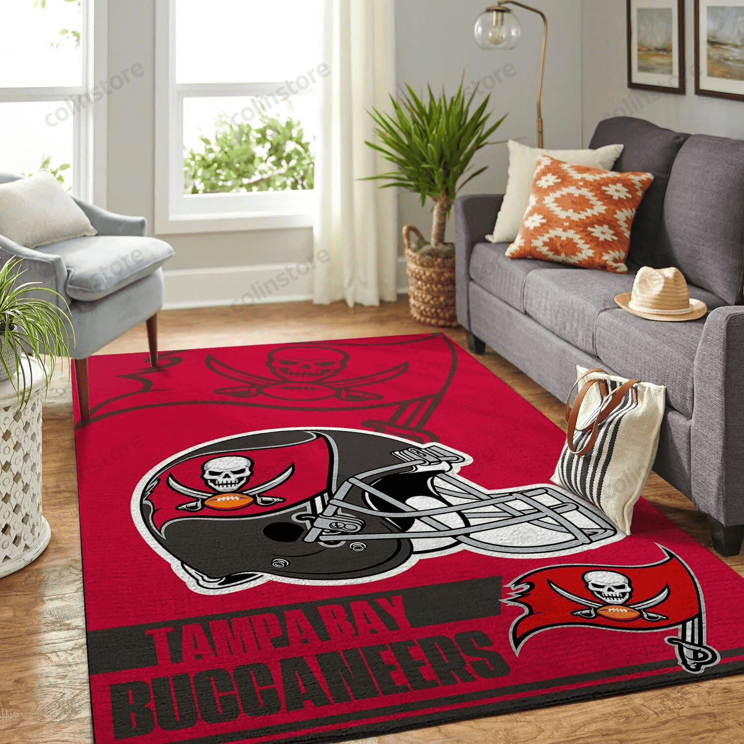 Tampa Bay Buccaneers Team Logo Helmet Nice Gift Rectangle Area Rug – Full Print Carpet For Living Room & Bedroom Home Decor