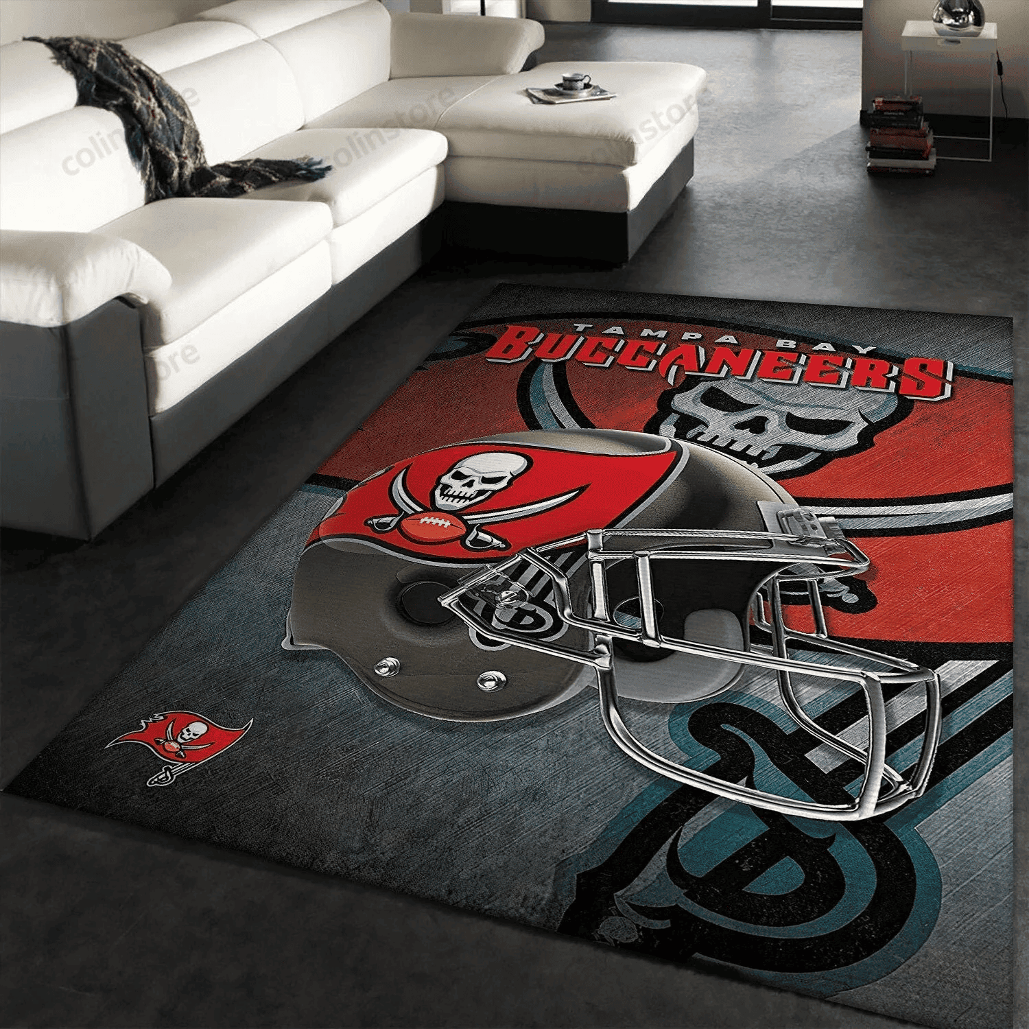 Tampa Bay Buccaneers Team Logo Helmet Rectangle Area Rug – Full Print Carpet For Living Room & Bedroom Home Decor