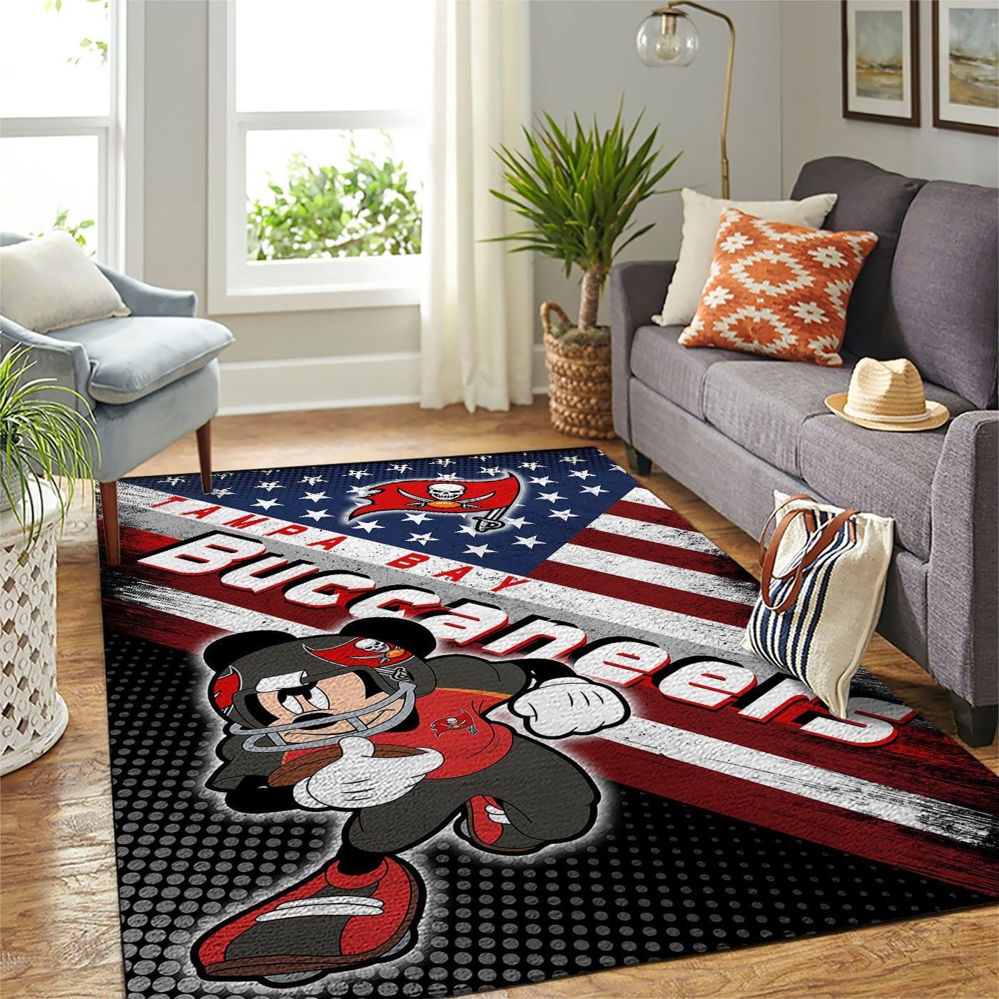 Tampa Bay Buccaneers Team Logo Mickey Us Rectangle Area Rug – Full Print Carpet For Living Room & Bedroom Home Decor