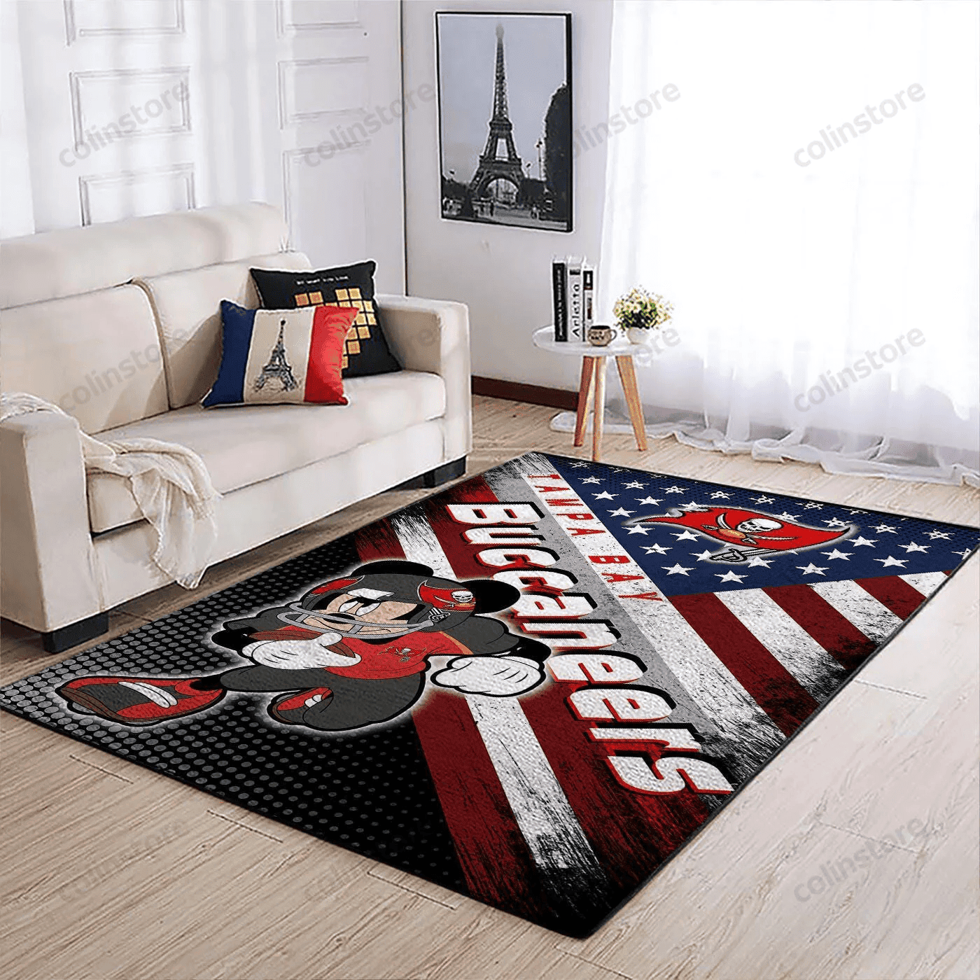 Tampa Bay Buccaneers Team Logo Mickey Us Rectangle Area Rug – Full Print Carpet For Living Room & Bedroom Home Decor