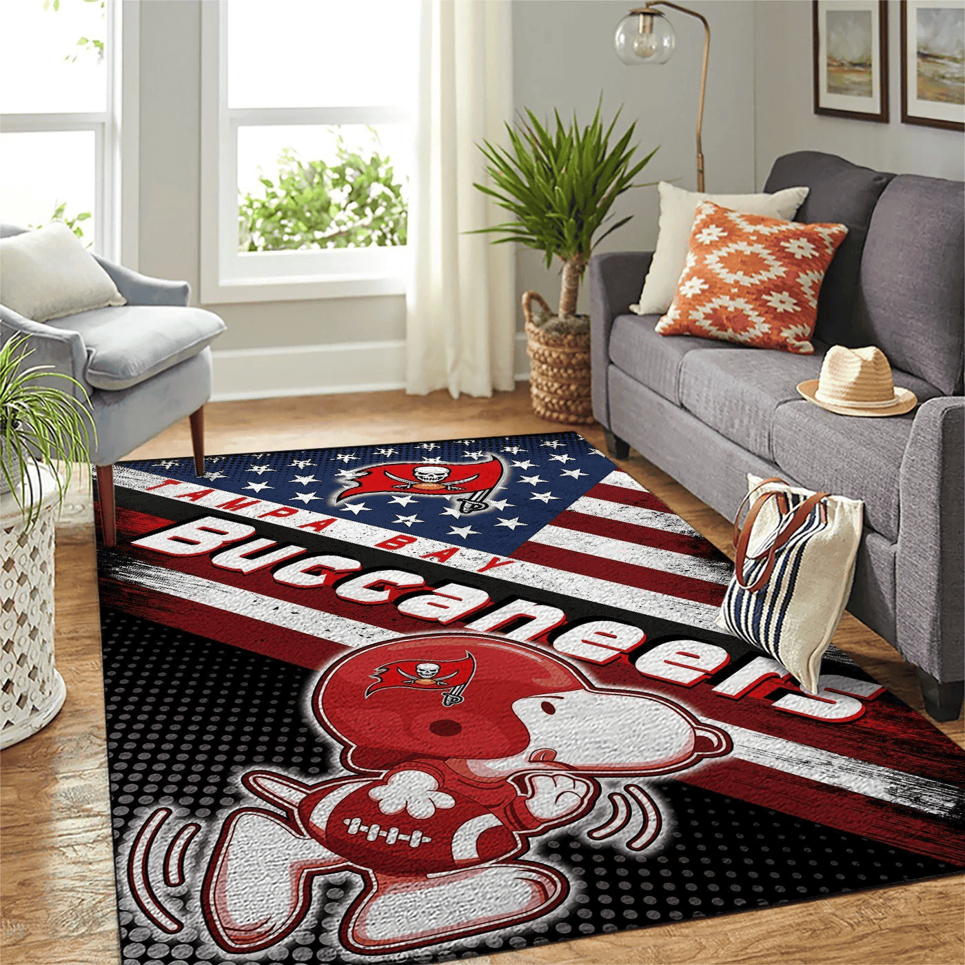Tampa Bay Buccaneers Team Logo Snoopy Us Rectangle Area Rug – Full Print Carpet For Living Room & Bedroom Home Decor