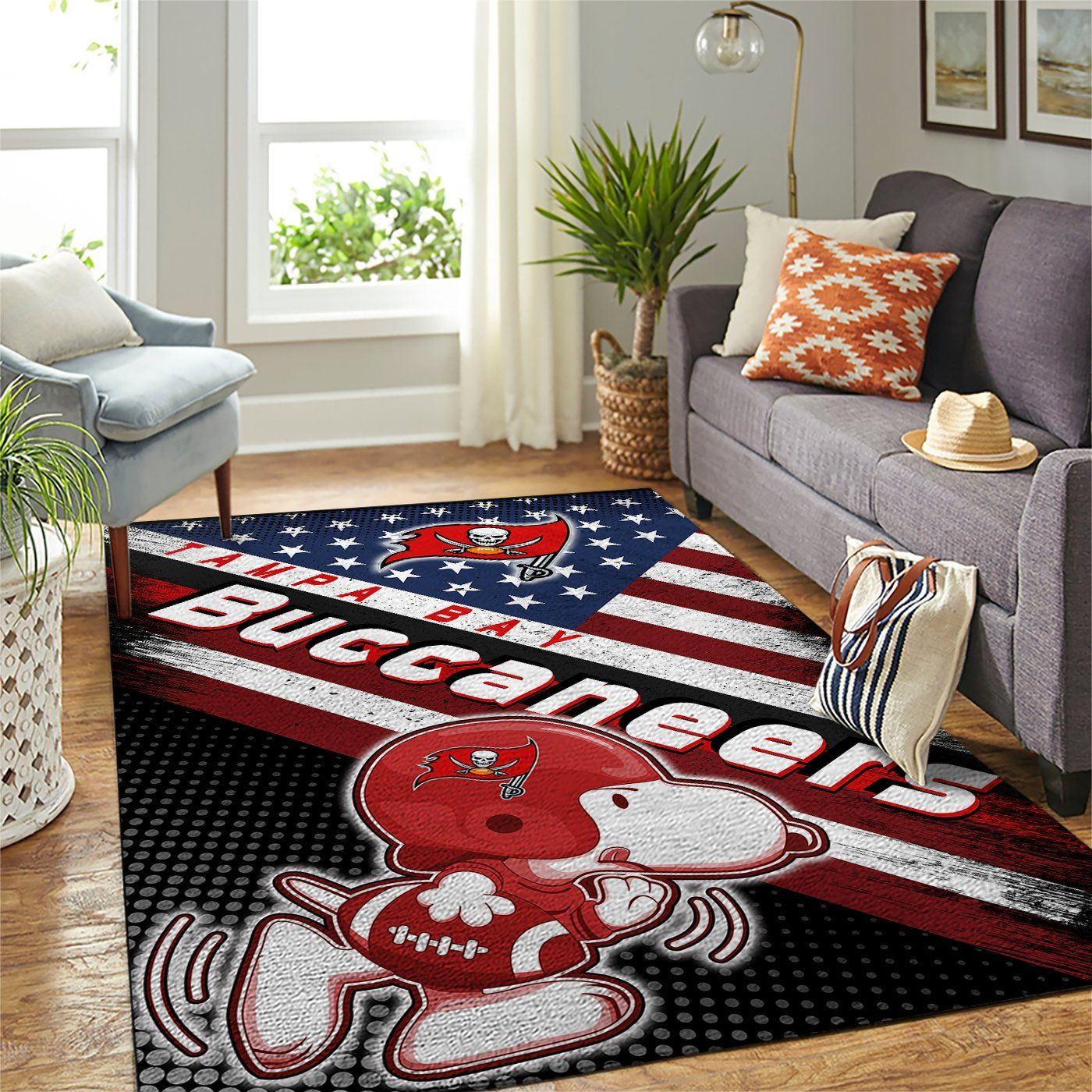 Tampa Bay Buccaneers Team Logo Snoopy Us Rectangle Area Rug – Full Print Carpet For Living Room & Bedroom Home Decor
