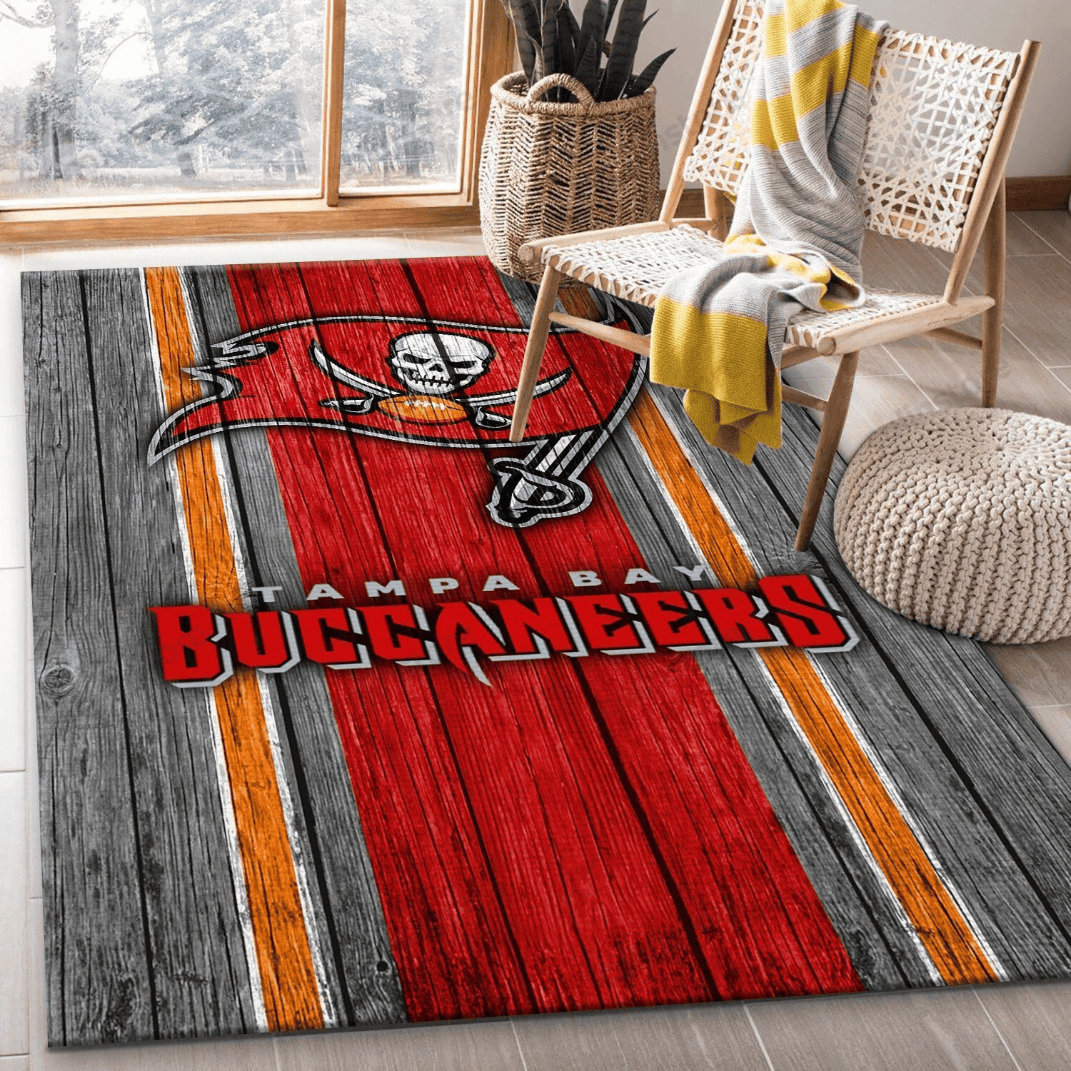Tampa Bay Buccaneers Team Logo Wooden Rectangle Area Rug – Full Print Carpet For Living Room & Bedroom Home Decor