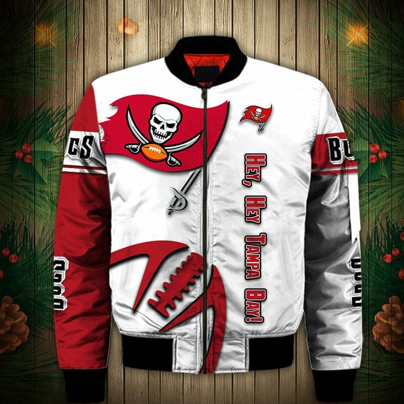 Tampa Bay Buccaneers White Red Bomber Jacket | NFL Team Jacket for Men & Women | Football Fan Gift