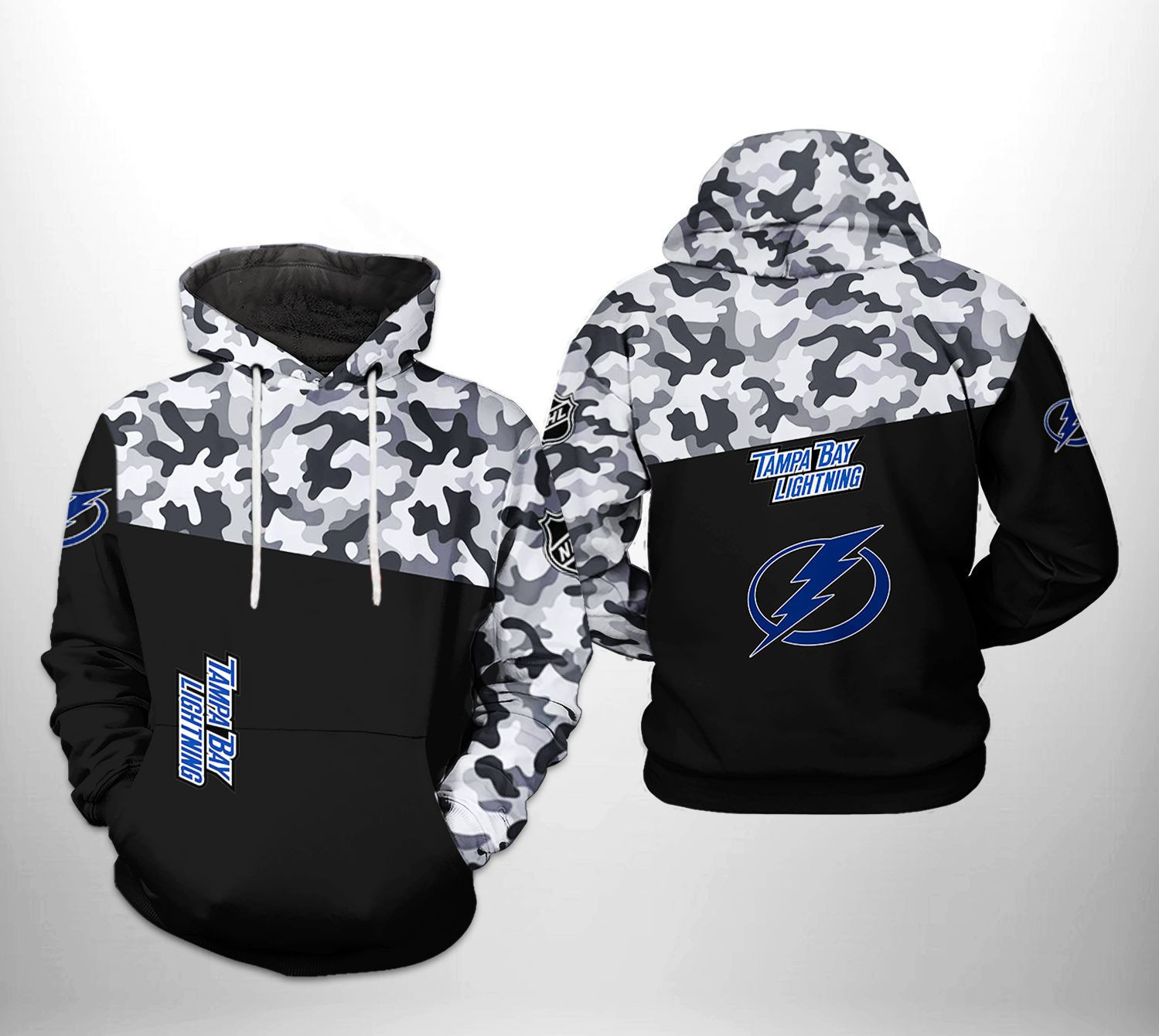 Tampa Bay Lightning NHL Camo Veteran 3D All Over Print Hoodie & Zip Hoodie