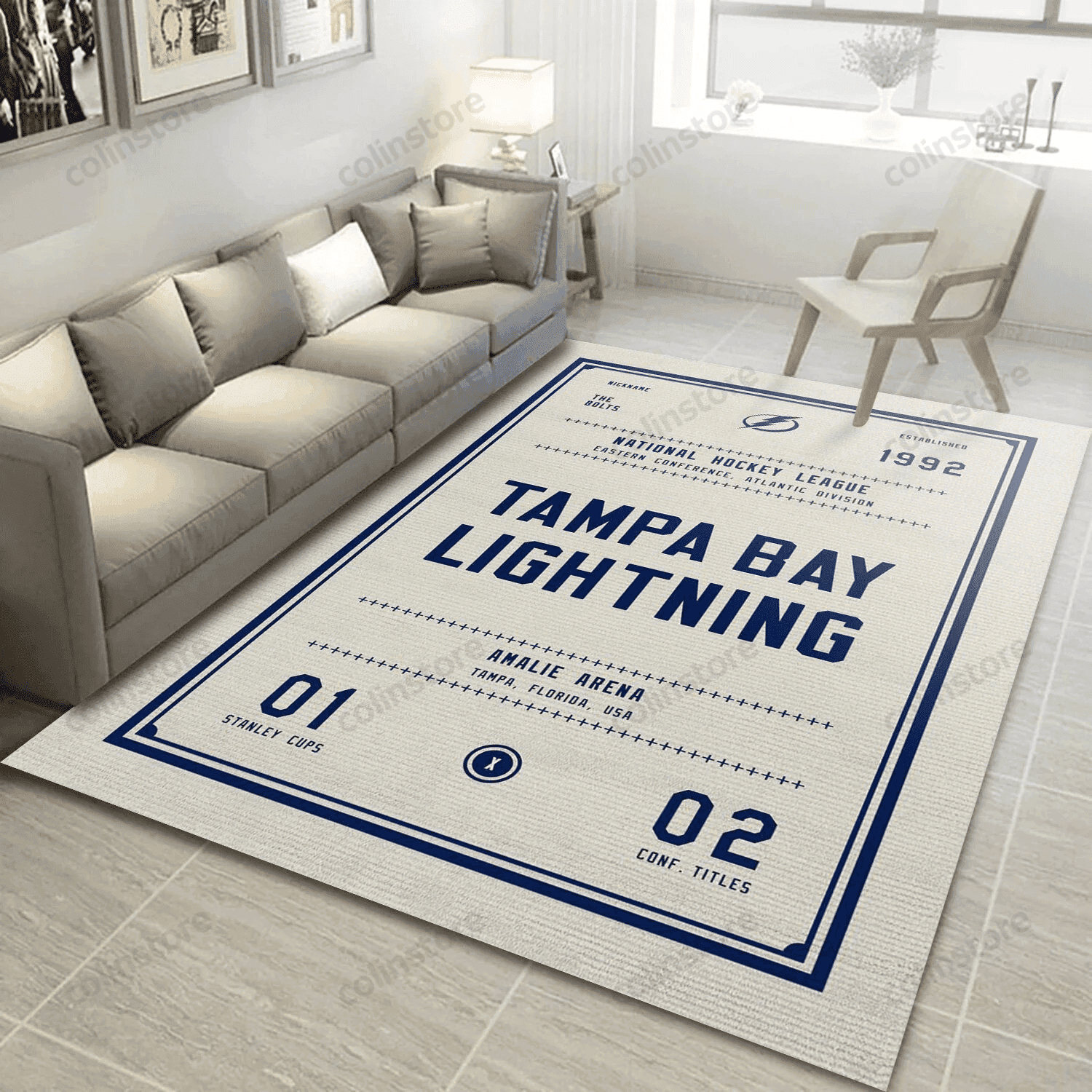 Tampa Bay Lightning Rectangle Area Rug – Full Print Carpet For Living Room & Bedroom Home Decor
