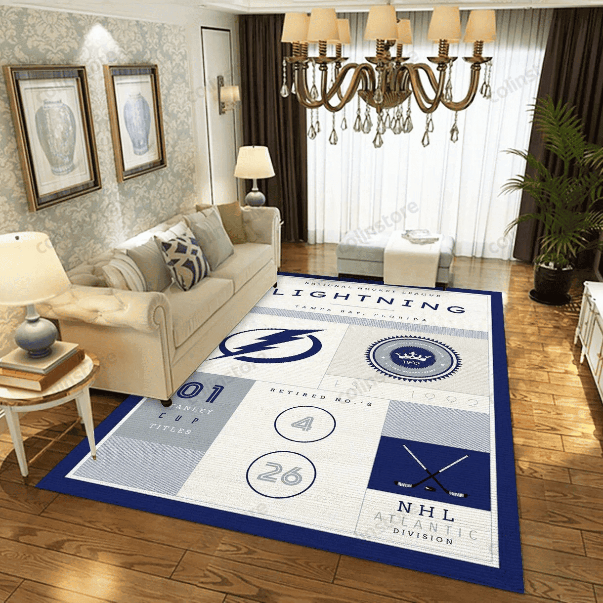 Tampa Bay Lightning Rectangle Area Rug – Full Print Carpet For Living Room & Bedroom Home Decor