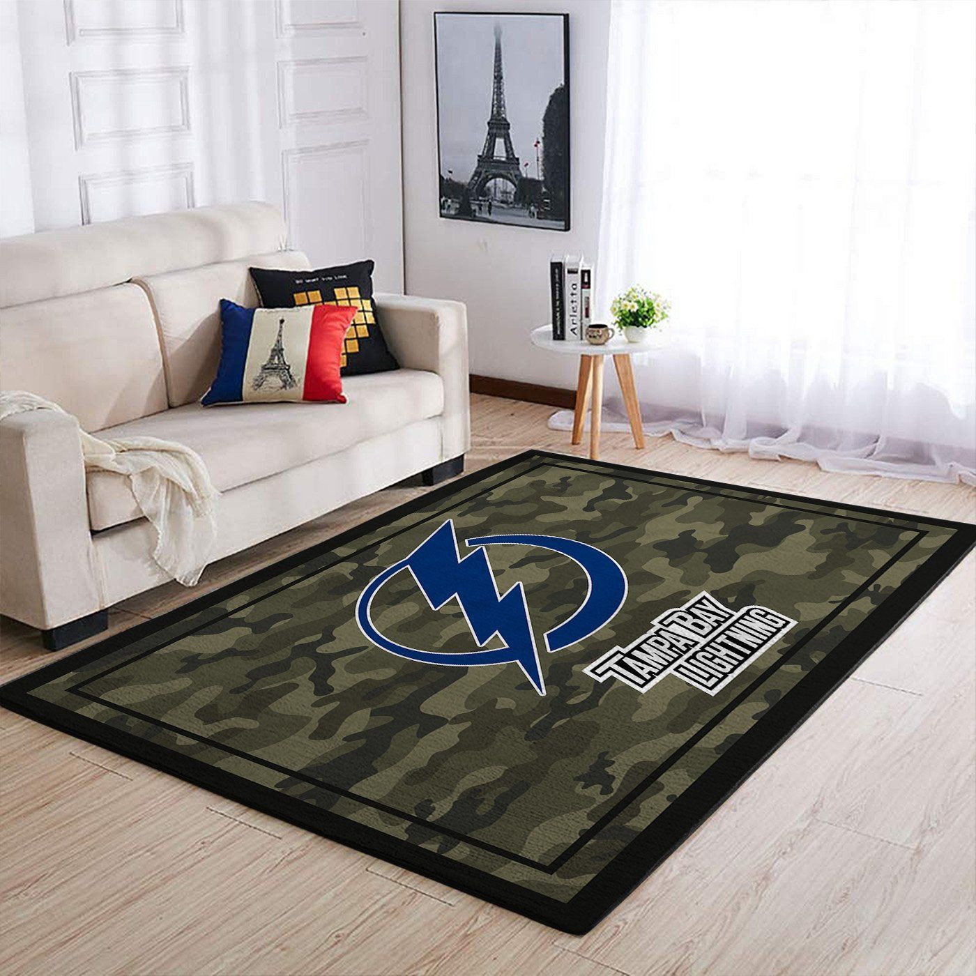 Tampa Bay Lightning Team Logo Camo Rectangle Area Rug – Full Print Carpet For Living Room & Bedroom Home Decor