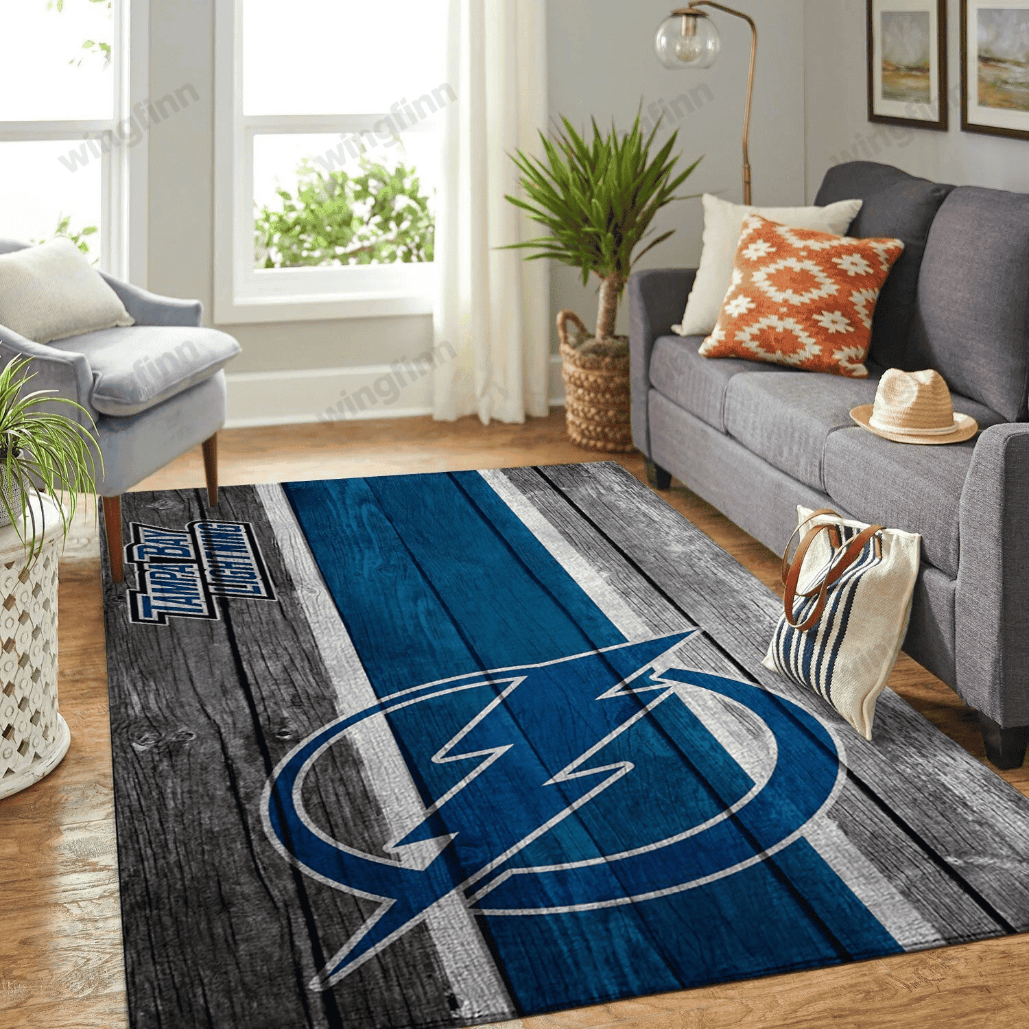 Tampa Bay Lightning Team Logo Rectangle Area Rug – Full Print Carpet For Living Room & Bedroom Home Decor
