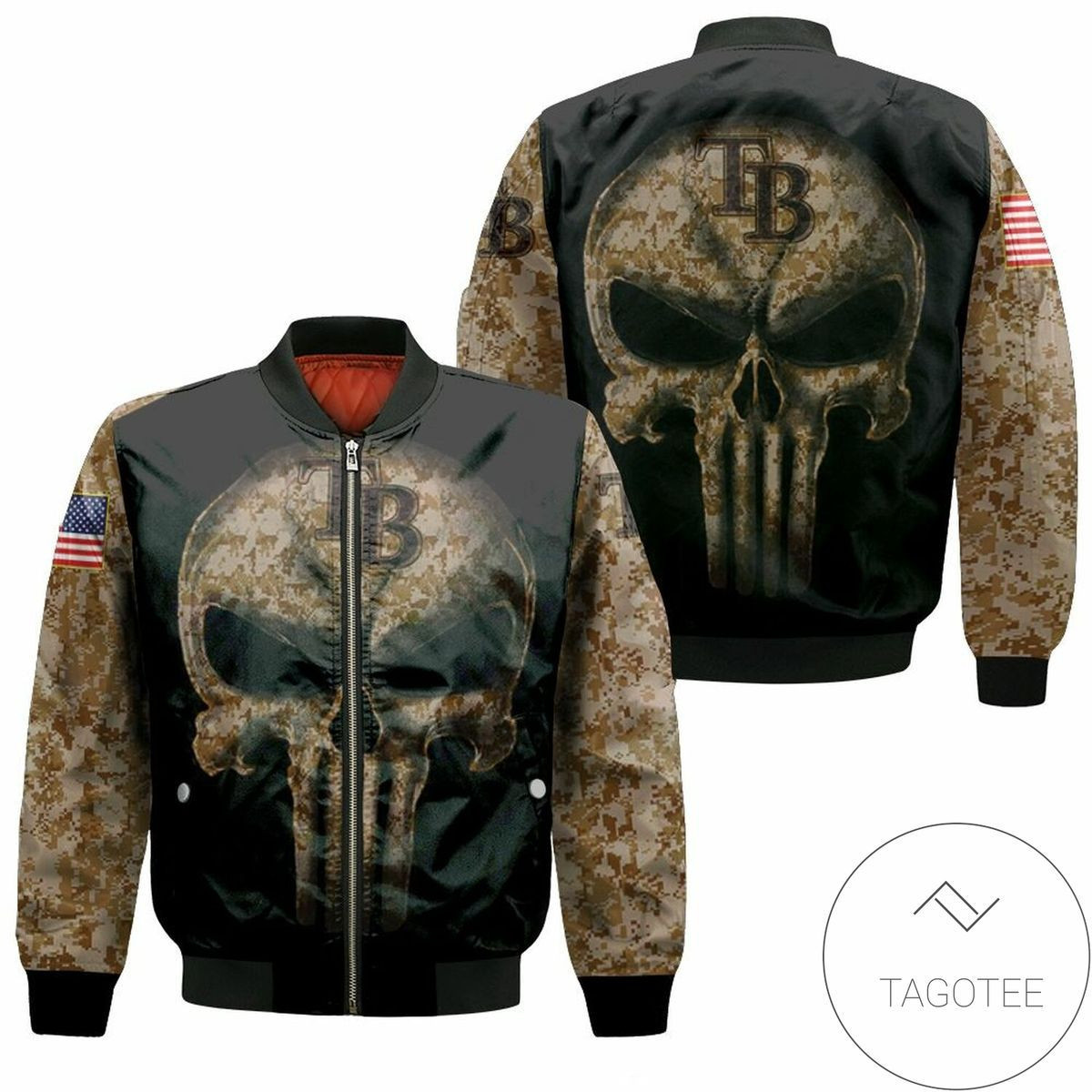 Tampa Bay Rays Camouflage Skull American Flag Bomber Jacket | MLB Team Jacket for Men & Women | Baseball Fan Gift