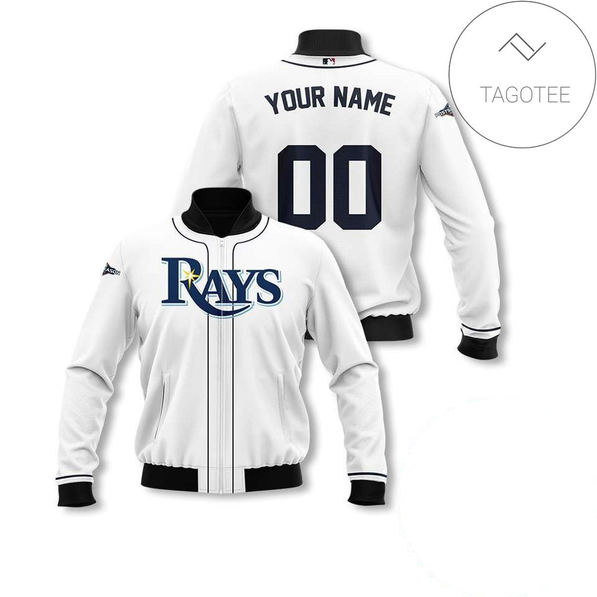 Tampa Bay Rays Personalized Name Number White Bomber Jacket | MLB Team Jacket for Men & Women | Baseball Fan Gift