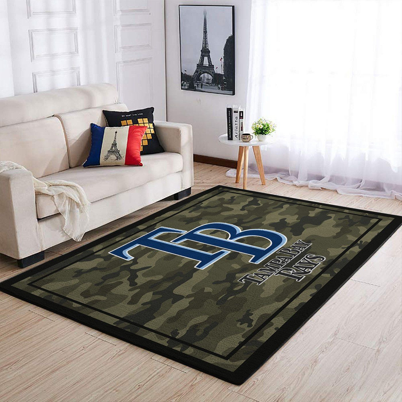 Tampa Bay Rays Team Logo Camo Rectangle Area Rug – Full Print Carpet For Living Room & Bedroom Home Decor