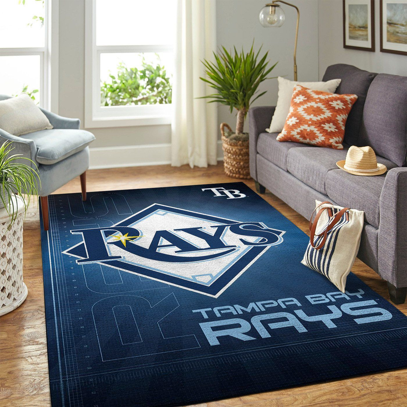 Tampa Bay Rays Team Logo Rectangle Area Rug – Full Print Carpet For Living Room & Bedroom Home Decor