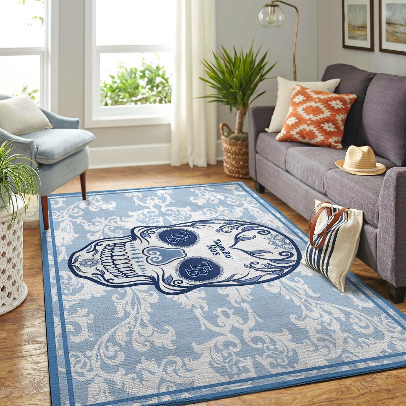 Tampa Bay Rays Team Logo Skull Rectangle Area Rug – Full Print Carpet For Living Room & Bedroom Home Decor