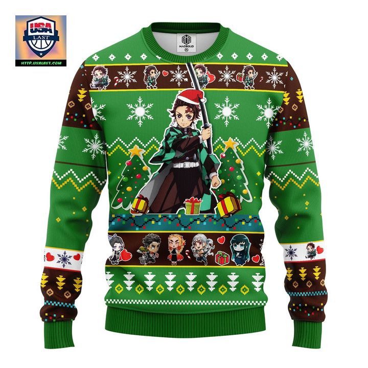 Tanjiro Kamado Demon Slayer Anime Ugly Christmas Sweater Green 1- Amazing Gift Idea Thanksgiving Gift