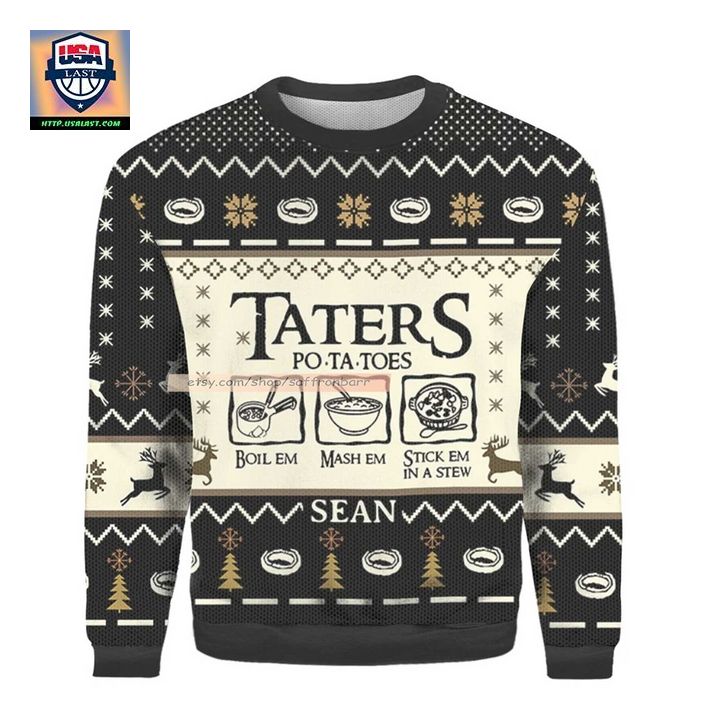 Taters Black Merry Christmas 3D Sweater