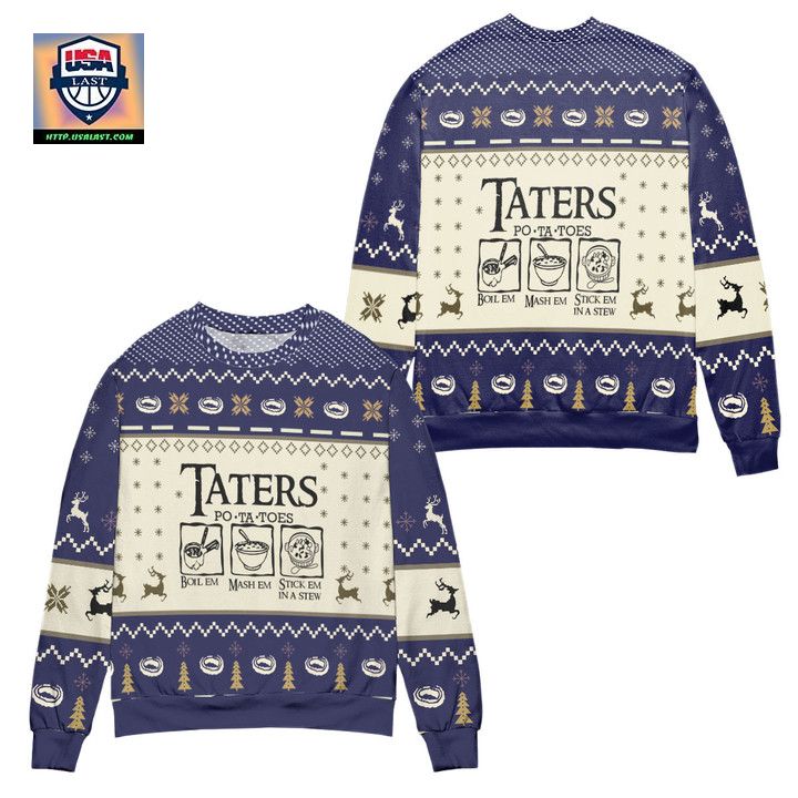 Taters Potatoes Recipe Pine Tree Reindeer Pattern Ugly Christmas Sweater