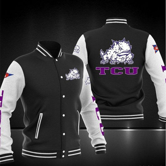 TCU Horned Frogs Black White Varsity Baseball Jacket for Men & Women | NCAA Team Fan Gift