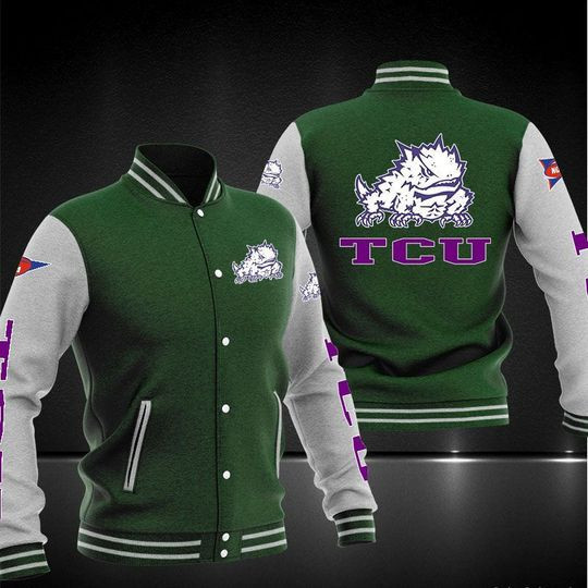 TCU Horned Frogs Green White Varsity Baseball Jacket for Men & Women | NCAA Team Fan Gift