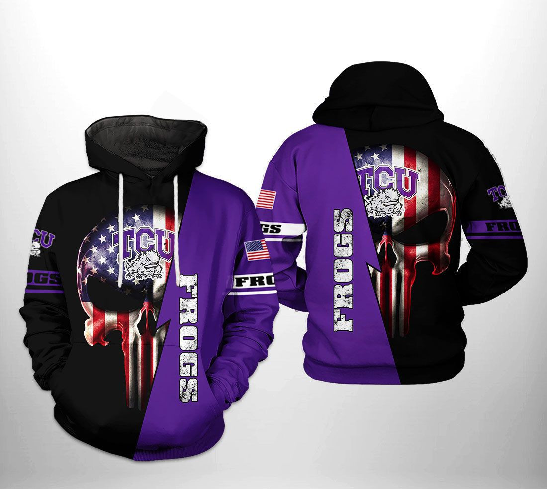 Tcu Horned Frogs NCAA US Flag Skull 3D All Over Print Hoodie & Zip Hoodie