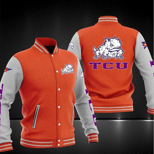 TCU Horned Frogs Orange White Varsity Baseball Jacket for Men & Women | NCAA Team Fan Gift