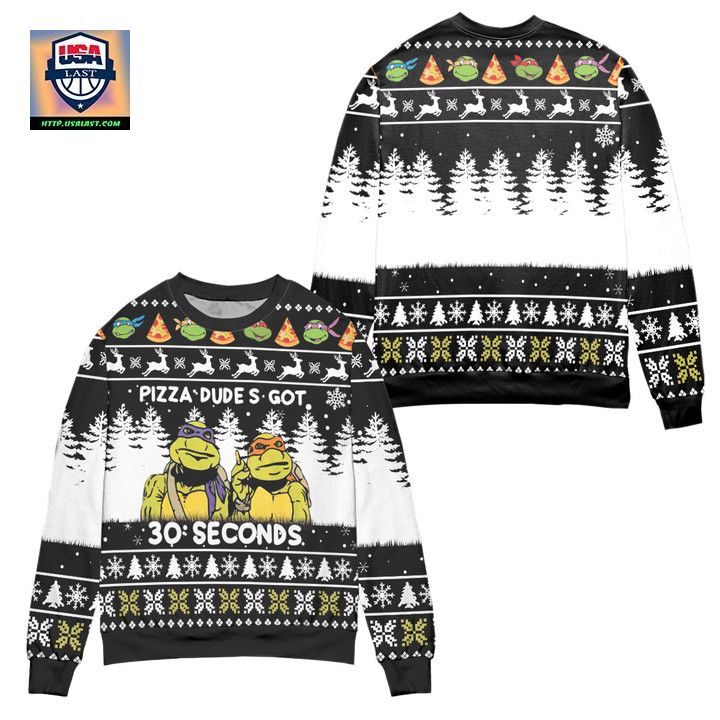 Teenage Mutant Ninja Turtles Pizza Dudes Got 30 Seconds Ugly Christmas Sweater Black