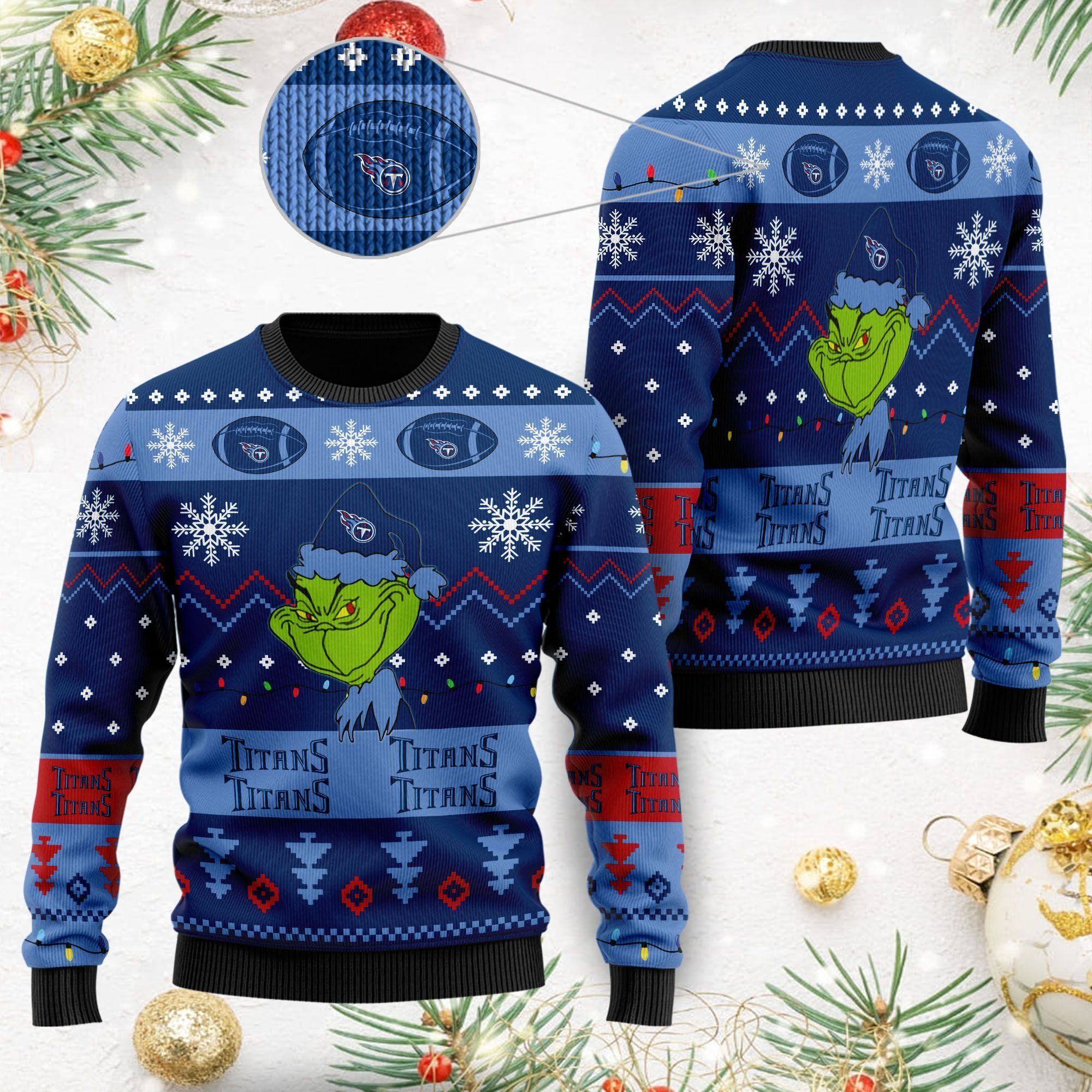 Tennessee Titans American NFL Football Team Logo Cute Grinch 3D Men And Women Ugly Christmas Sweater For Sport Lovers On Christmas Days