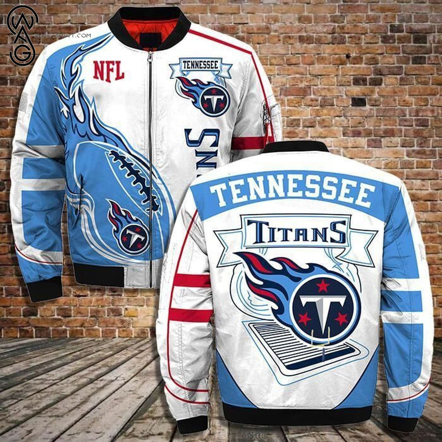 Tennessee Titans Blue White Bomber Jacket | NFL Team Jacket for Men & Women | Football Fan Gift