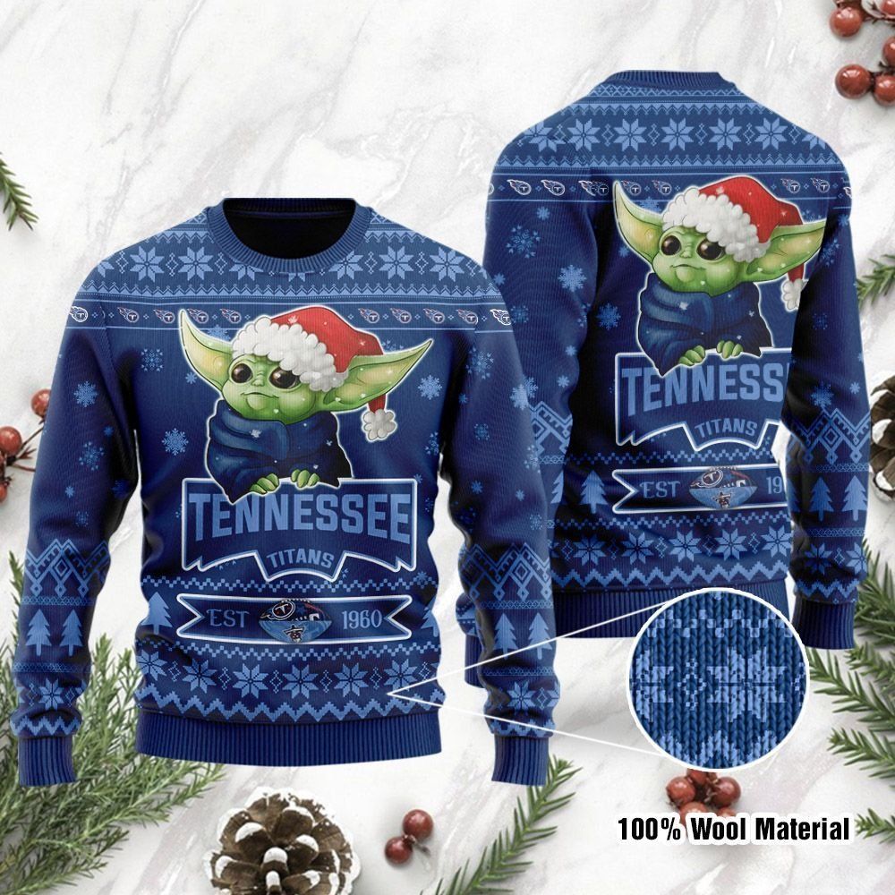 Tennessee Titans Cute Baby Yoda Grogu Ugly Christmas Sweater Holiday Party Men Women Full Plus Size