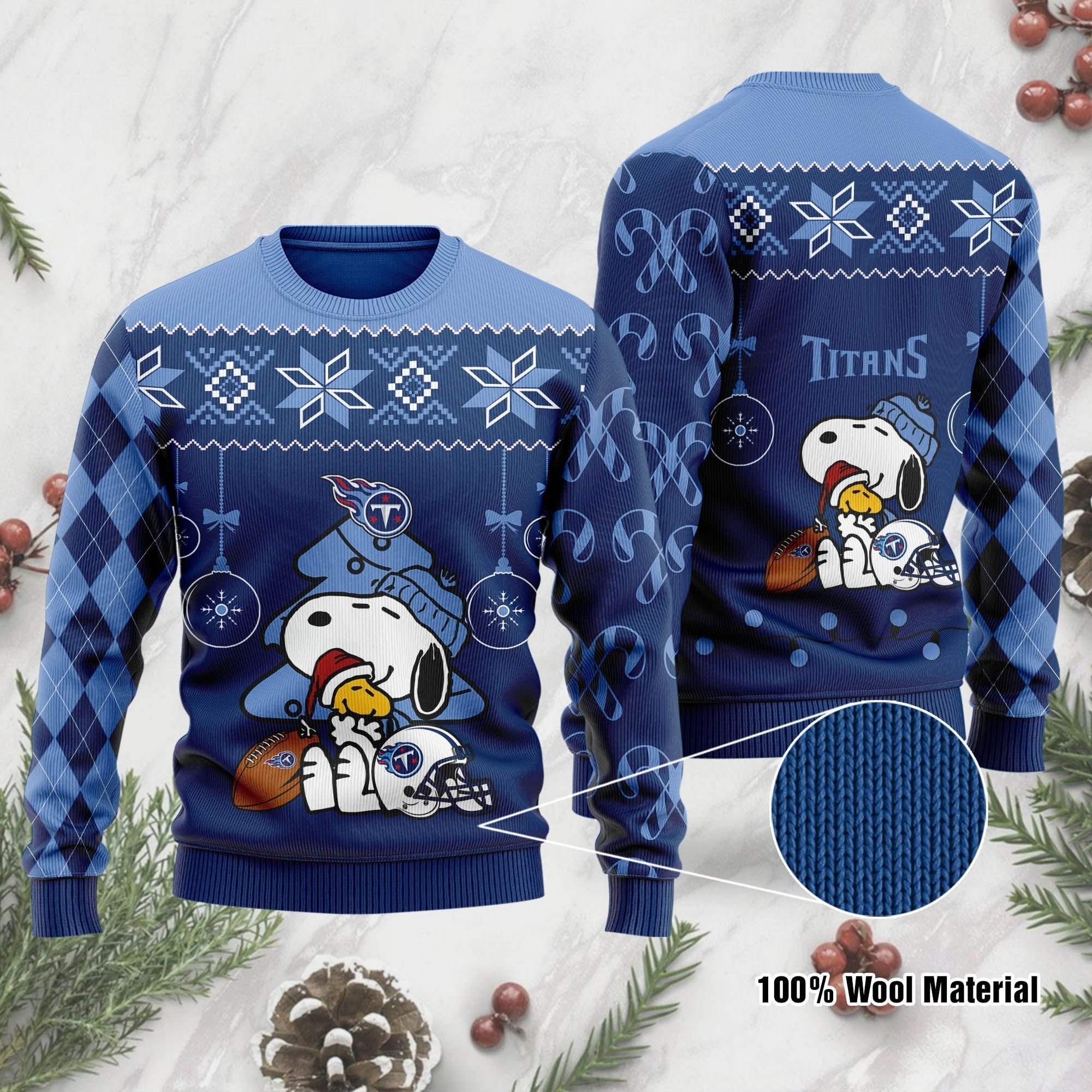 Tennessee Titans Funny Charlie Brown Peanuts Snoopy Ugly Christmas Sweater Holiday Party Men Women Plus Size