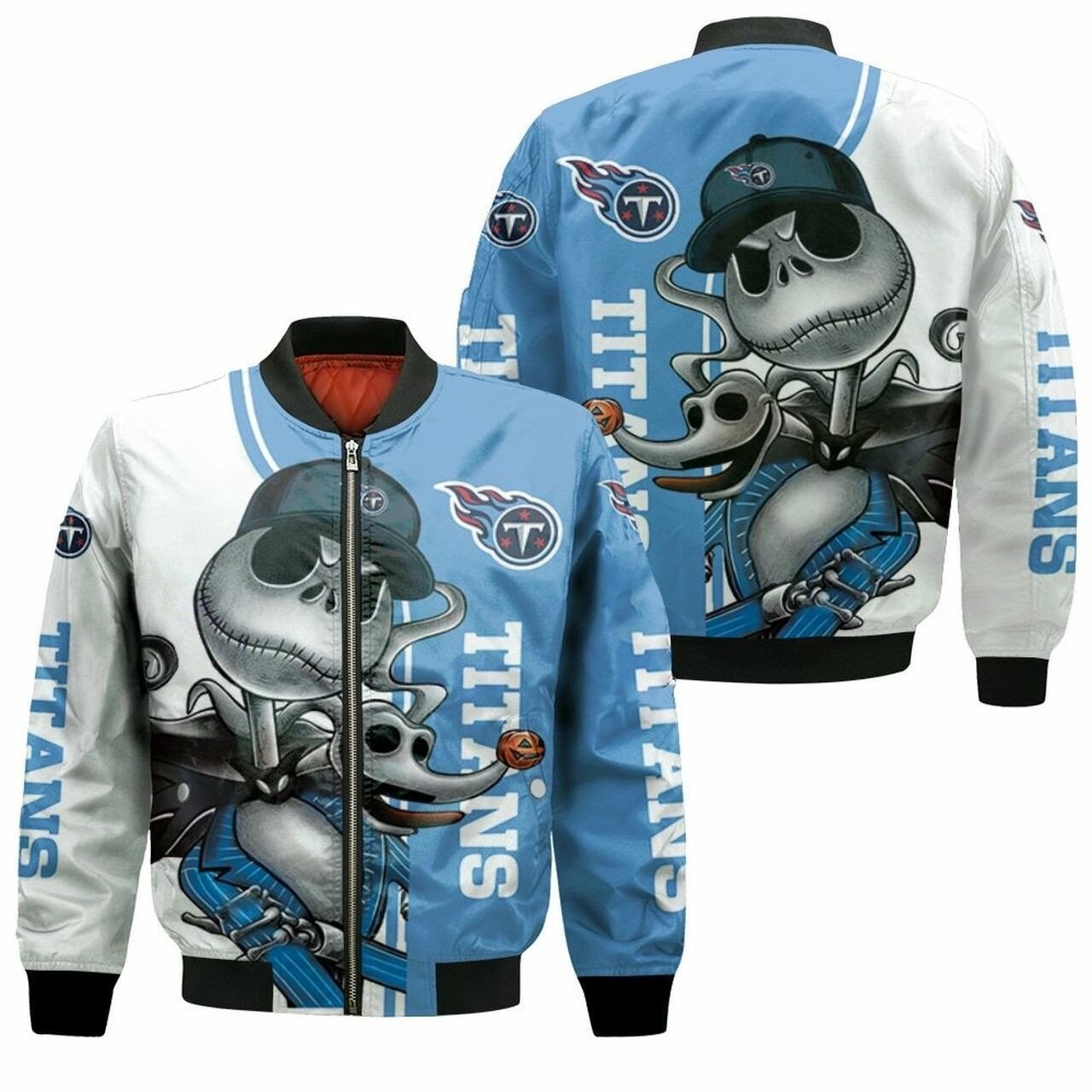 Tennessee Titans Jack Skellington Anh Zero Bomber Jacket | NFL Team Jacket for Men & Women | Football Fan Gift