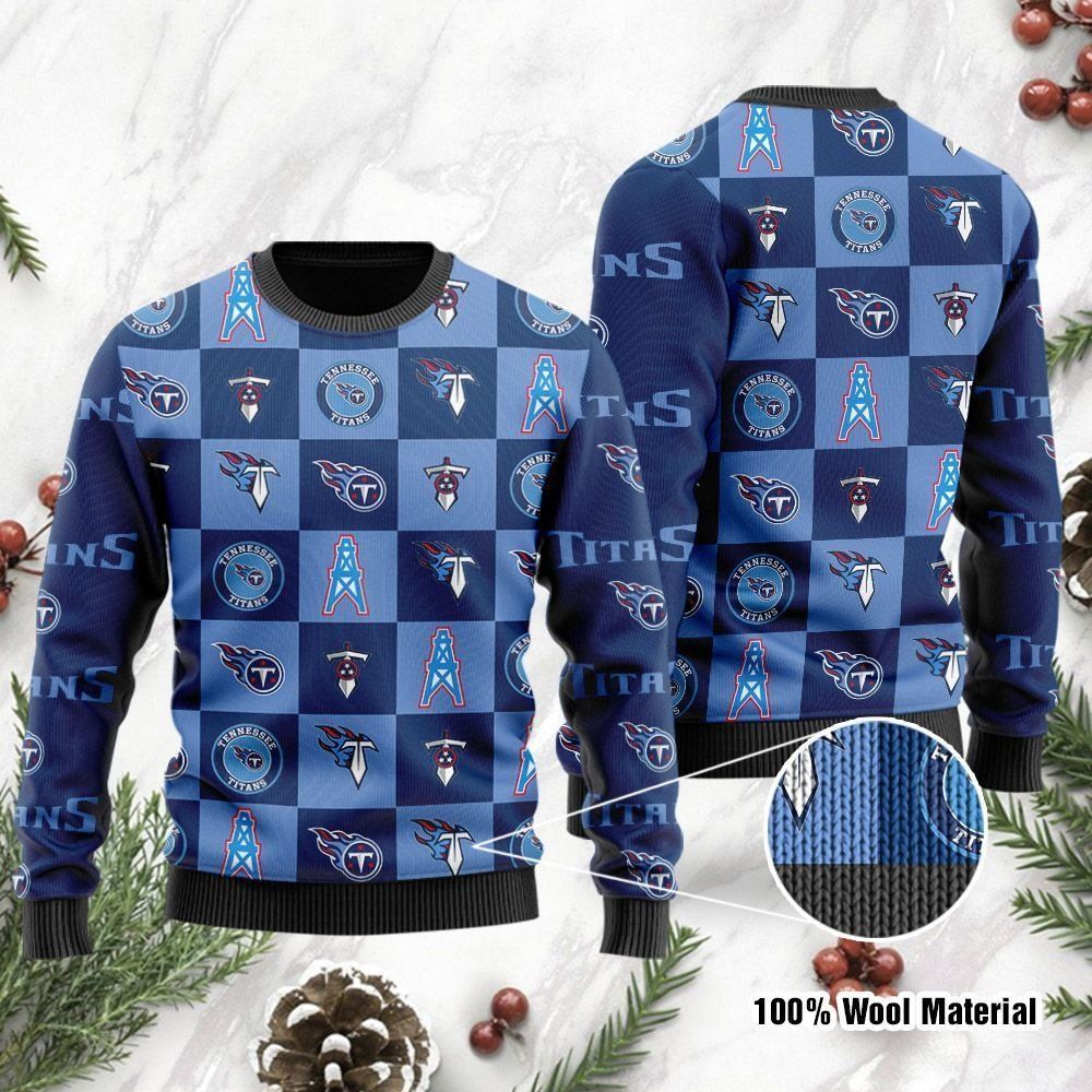 Tennessee Titans Logo Checkered Flannel Design Ugly Christmas Sweater
