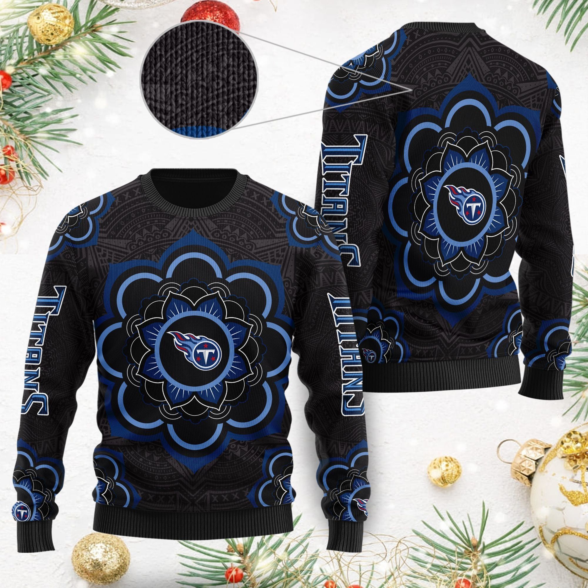 Tennessee Titans Mandala Logo Ugly Christmas Sweater NFL Football Fans On Xmas
