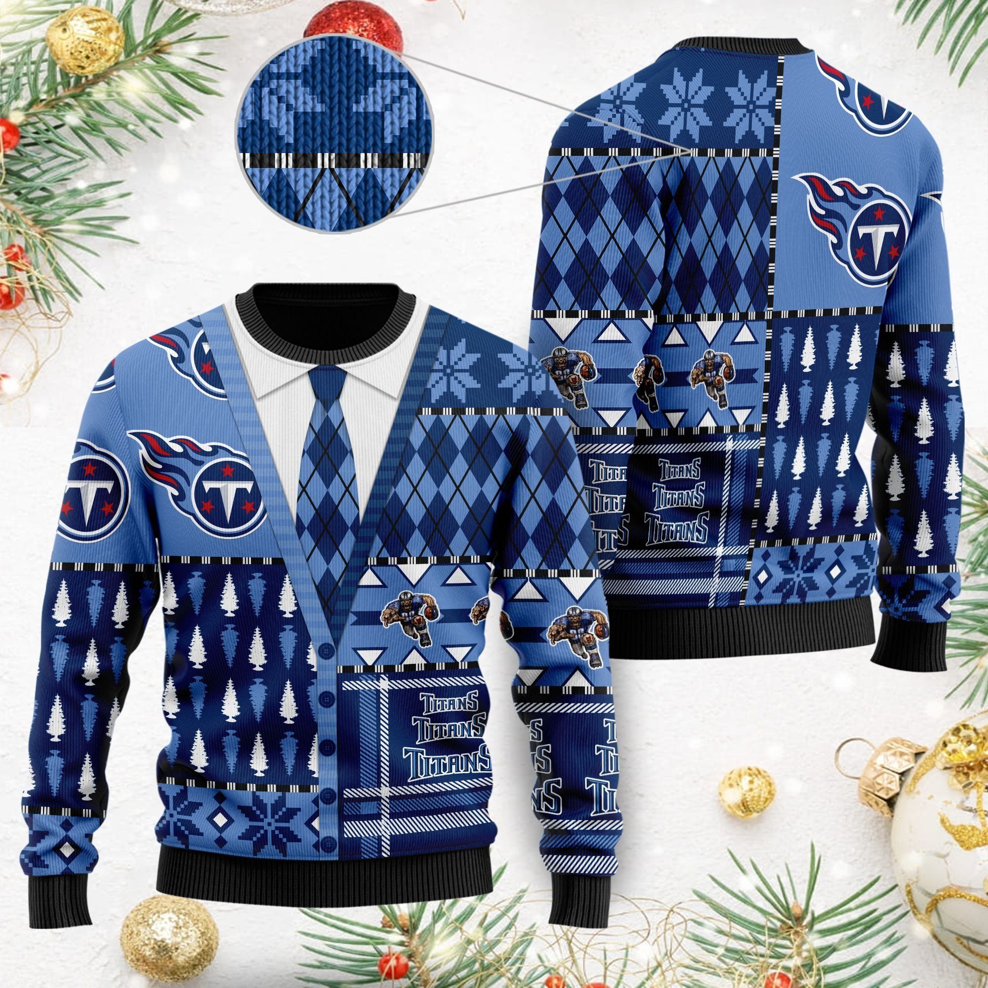 Tennessee Titans NFL American Football Team Cardigan Style 3D Men And Women Ugly Christmas Sweater For Sport Lovers On Christmas Days