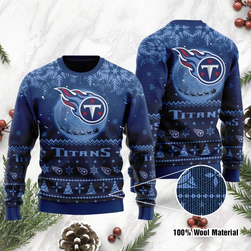 Tennessee Titans Santa Claus In The Moon Ugly Christmas Sweater Holiday Party For Men Women