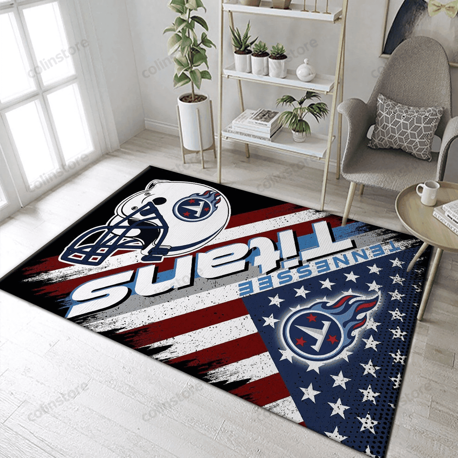 Tennessee Titans Team Logo American Rectangle Area Rug – Full Print Carpet For Living Room & Bedroom Home Decor