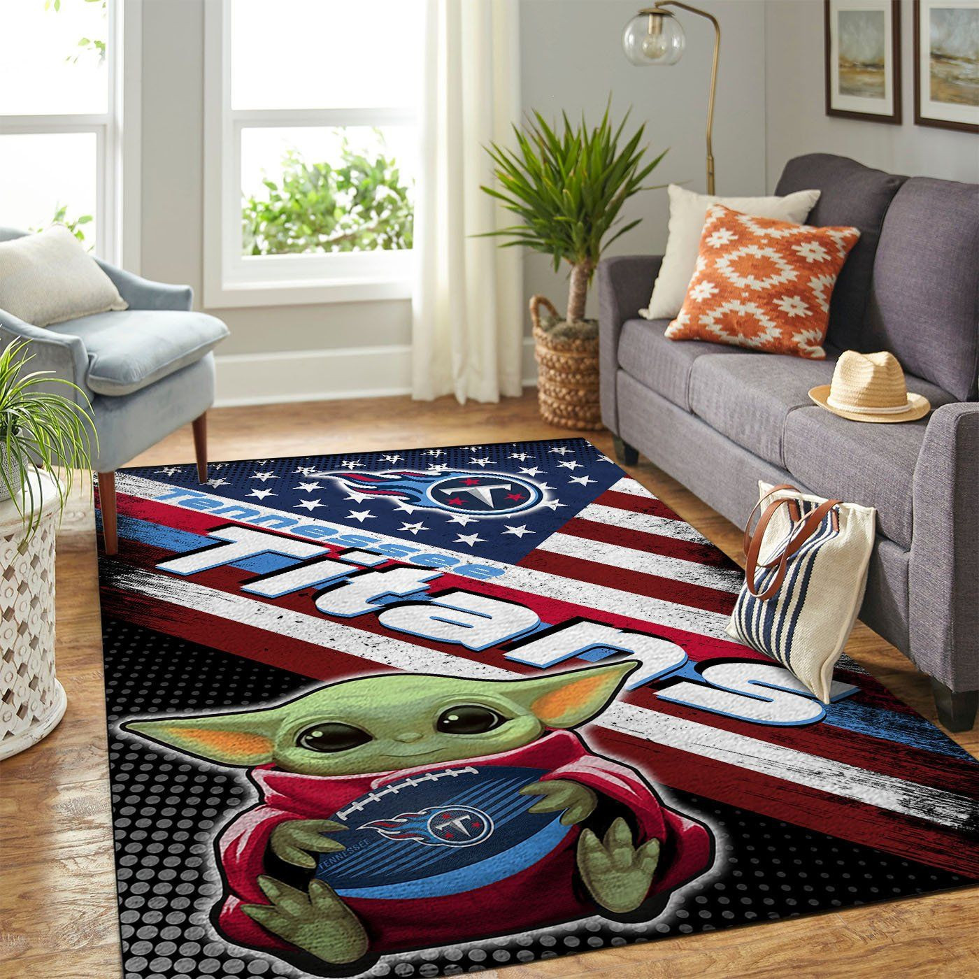 Tennessee Titans Team Logo Baby Yoda Us Rectangle Area Rug – Full Print Carpet For Living Room & Bedroom Home Decor