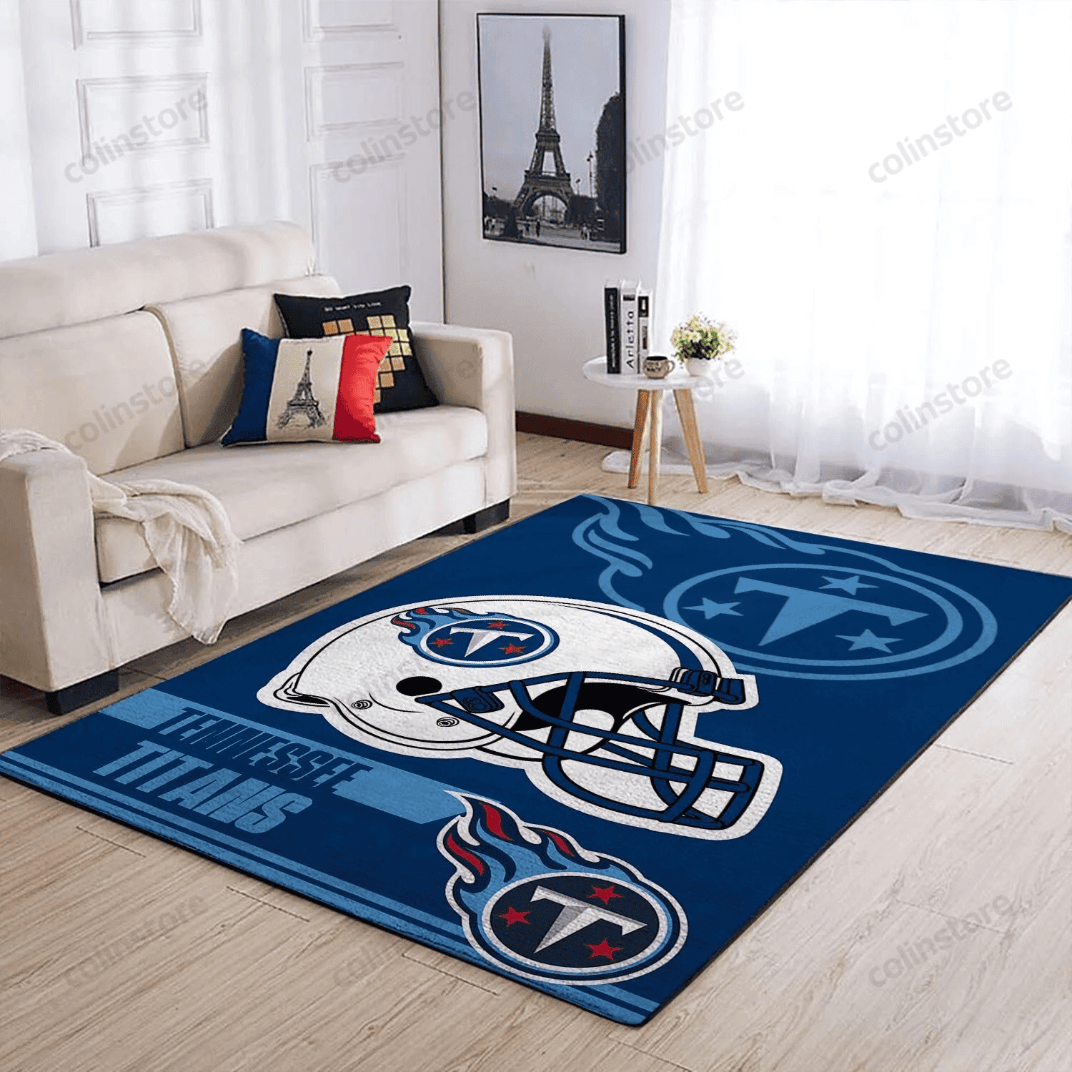 Tennessee Titans Team Logo Helmet Rectangle Area Rug – Full Print Carpet For Living Room & Bedroom Home Decor