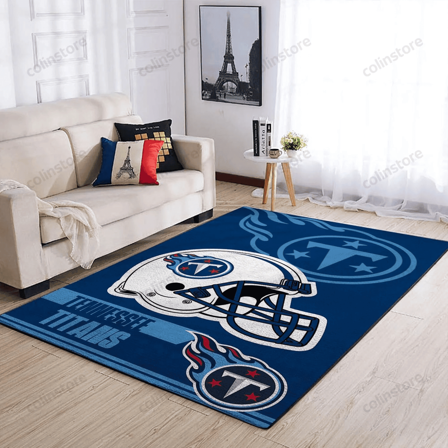 Tennessee Titans Team Logo Helmet Rectangle Area Rug – Full Print Carpet For Living Room & Bedroom Home Decor