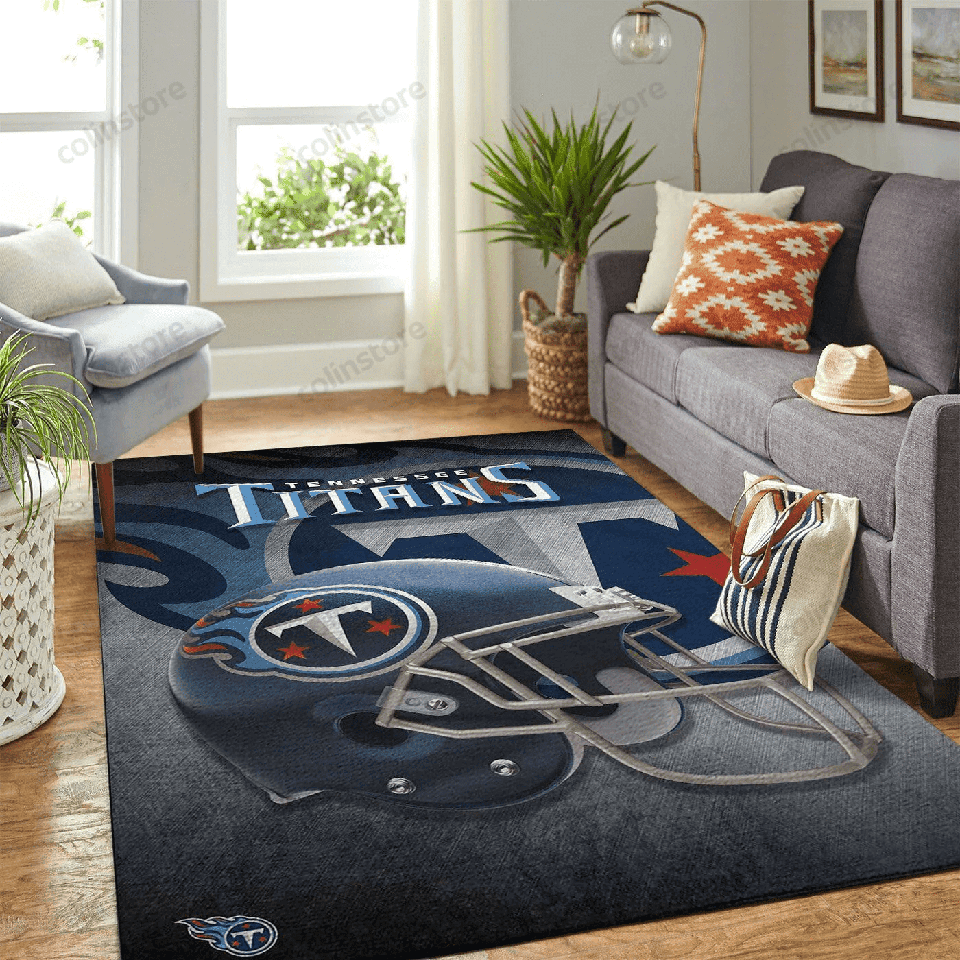 Tennessee Titans Team Logo Helmet Rectangle Area Rug – Full Print Carpet For Living Room & Bedroom Home Decor
