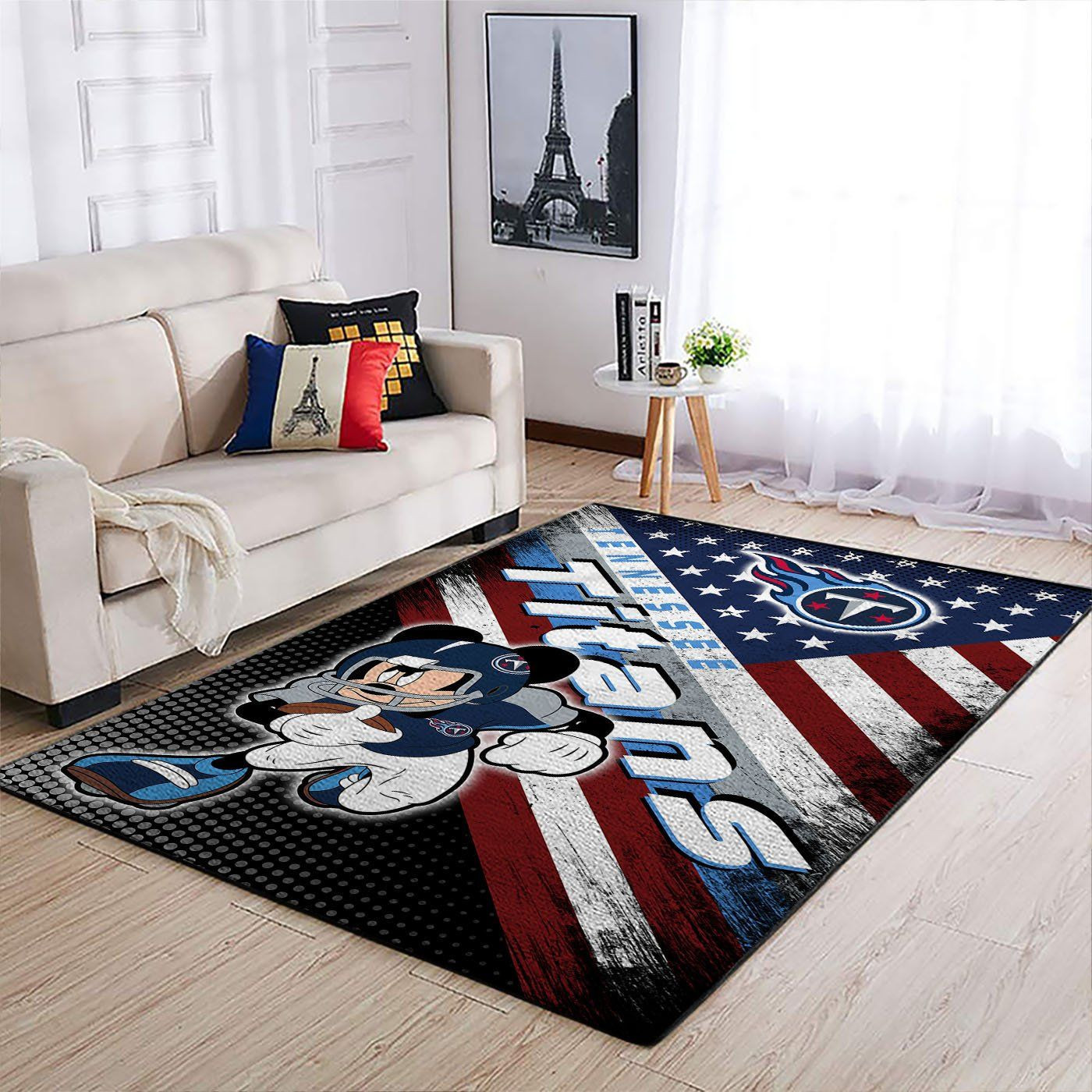 Tennessee Titans Team Logo Mickey Us Rectangle Area Rug – Full Print Carpet For Living Room & Bedroom Home Decor
